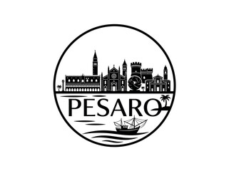 Obraz premium Pesaro city of Italy skyline emblem with landmarks
