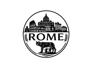 Rome city of Italy skyline emblem with landmarks