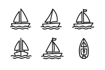 Set of 5 Outline Sailboat Icons on Gray Background