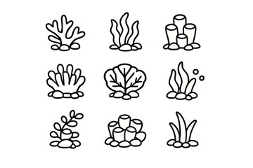Fototapeta premium Collection of Seaweed and Coral Icons