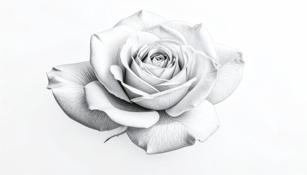 Elegant grayscale image showcases a rose in full bloom