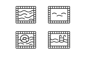 Fototapeta premium Four icons of swimming pools in film strip frames