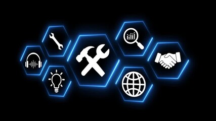 Technical support and customer service concept on the transparent background. Business technology solutions for global support, service management. 4k video animation. - Powered by Adobe