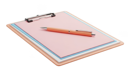 Clipboard with Pink Paper and Orange Pen Isolated on Transparent Background graphic