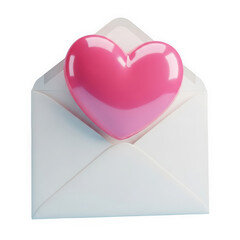Open Envelope with 3D Glossy Pink Heart Popping Out for Love Message and Valentine Greeting Concept
