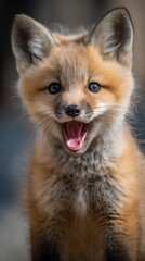 Fototapeta premium playful baby fox fun expression, soft daylight