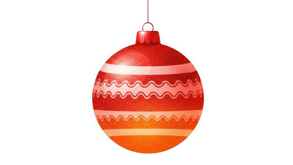 Glittery Red and Orange Christmas Bauble with Wavy Patterns Isolated on White Background for Holiday Decor