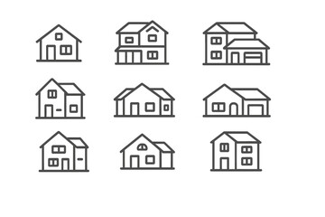 Fototapeta premium Set of outline house icons on a dark background