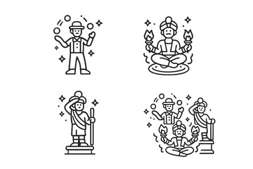 Obraz premium Four stylized characters performing various actions