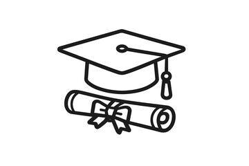 Graduation cap and diploma icon