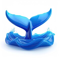 3D-rendered blue whale tail emerging from swirling water, isolated