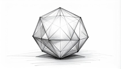 Geometric pencil drawing of a complex, transparent 3D form