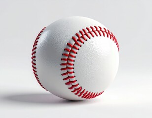 A baseball sits on a bright surface with vibrant red stitching
