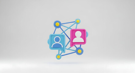 Title: 3D Social Network Icon — Interconnected Profiles
