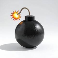Spherical black bomb with a lit fuse, isolated on a white backdrop