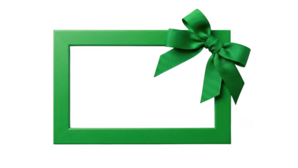 Green picture frame with a green ribbon bow isolated on transparent background photo frame