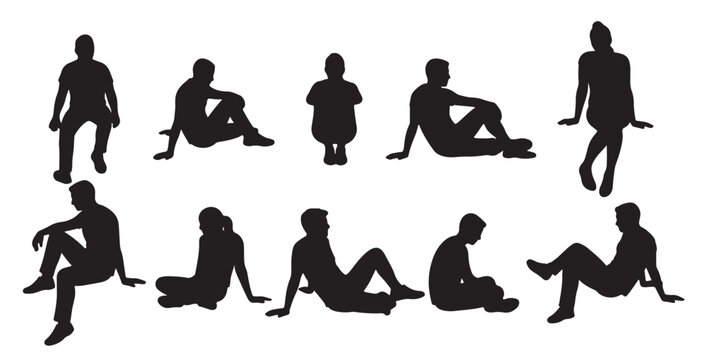 minimal hand drawn illustrations of sitting people vector illustration