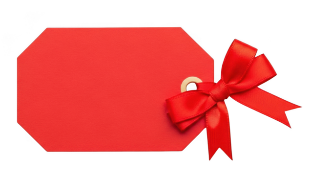 Red octagonal tag with red satin bow isolated on transparent background red tag label - Powered by Adobe