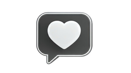 3D Heart Icon Inside a Speech Bubble on transparent background