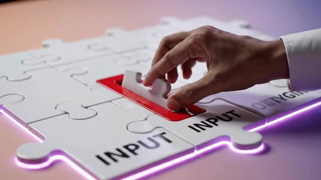 Business concept of input and output represented by puzzle pieces.