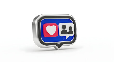 Title: 3D Social Heart & Photo Icon — Square with Heart and User

