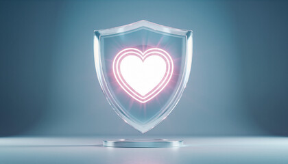 Glowing neon heart shield symbolizing protection and love