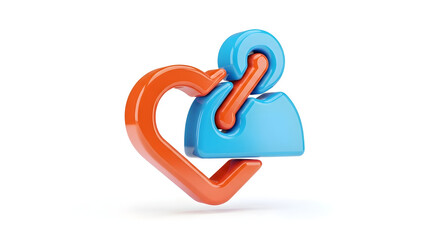 Title: 3D Heart & Pin Icon — Heart with Location Pin inside a Square
