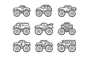 Collection of Monster Trucks in Outline Style © icon_art