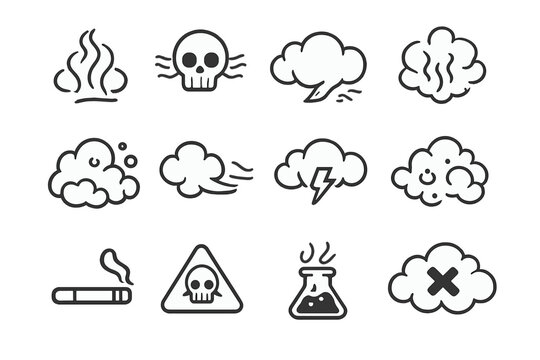 Set of Icons Representing Danger and Pollution