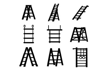 Collection of nine different types of ladders in silhouette © Andrei