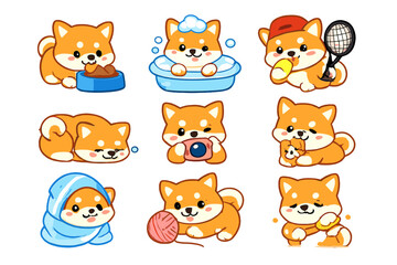 Obraz premium Cute Shiba Inu Dogs in Various Activities