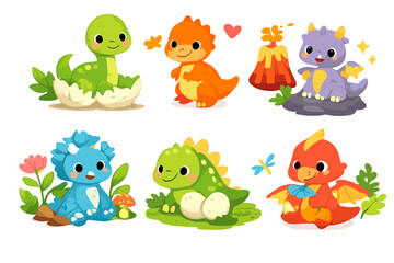 Obraz premium Cute Baby Dinosaurs in a Fantasy Landscape