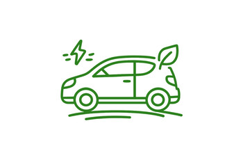Green electric car icon with leaf and lightning bolt