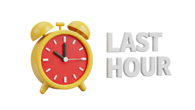 3D Alarm clock with "Last Hour" text on transparent background - Powered by Adobe