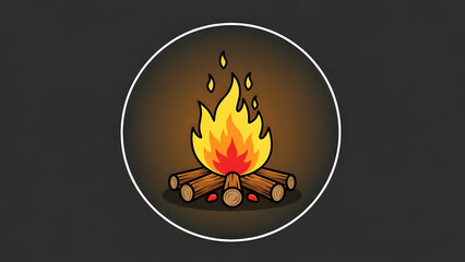 Cozy Campfire Illustration with Burning Logs and Embers Glowing in a Dark Circle
