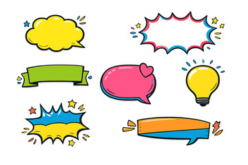 Collection of colorful comic style speech bubbles and icons