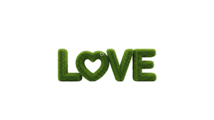 Love text covered in grass on Transparent Background