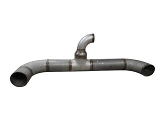 Welded metal pipe assembly with a central branch and curved ends, industrial component.