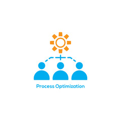 Process Optimization Team Collaboration Icon with People and Sun Gear Symbol for Business Efficiency, Workflow Improvement, Productivity Concept Management