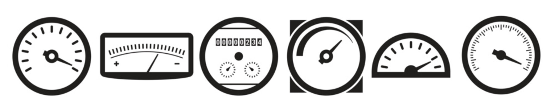 set of isolated black icons on a theme circular meter