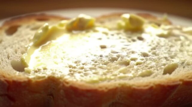 Close up of butter being spread on a slice of toasted bread