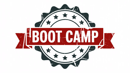 Vibrant boot camp logo with starry seal and red banner