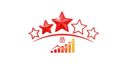 Obraz premium Abstract 3D red star rating icon visualizing customer satisfaction metrics and client relationship management on a secure digital interface.isolated on white background111