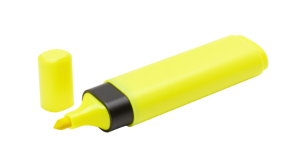 Yellow highlighter marker pen with cap isolated on transparent background