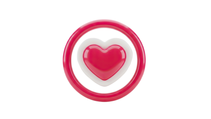3D Pink and White Heart Icon on transparent background