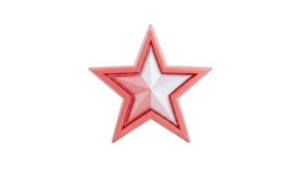 3D Red and white star icon on transparent background