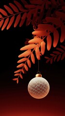 Frosted Christmas Baubles Illustration on Dark Evergreen Branch