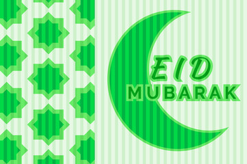 Eid Mubarak vector illustration with crescent moon and geometric Islamic pattern in warm festive colors