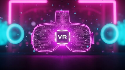 Virtual reality headset with neon lights and circuit board design