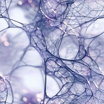 Dipeptide biomolecular network forming organic filamentous microstructure. Biomolecular network showing connected organic filamentous microstructure under a microscope